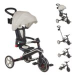 Globber explorer tricycle foldable 4-in-1 trike with canopy, footrests, safety bar and push handle-Taupe colour