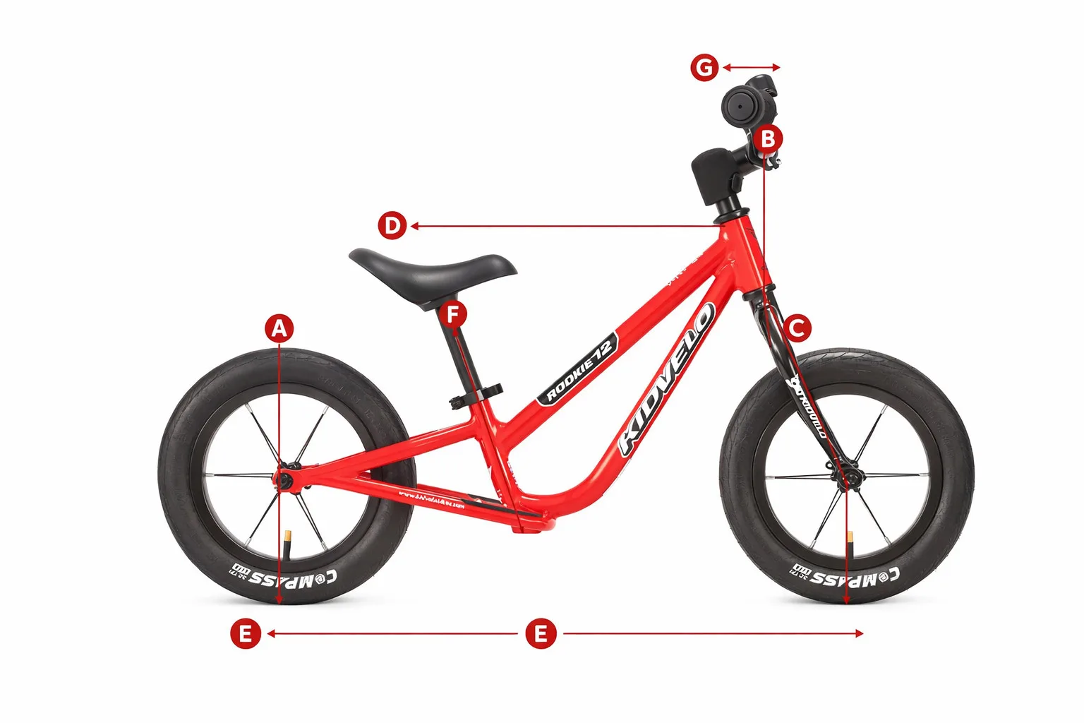 Kidvelo Rookie 12 Geometry specs