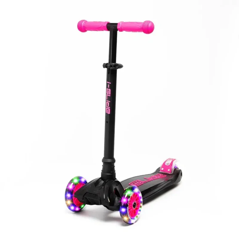 Kids 3 Wheel Scooter with LED Light up wheels in Black & Pink