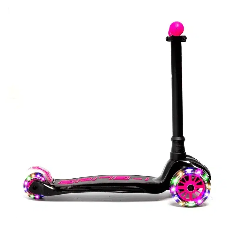 Side View of Black & Pink Kids 3 Wheel Scooter with LED Light up wheels