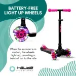 Black & Pink Kids 3 Wheel Scooter with battery free light up wheels