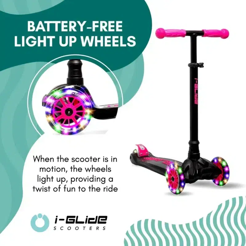 Black & Pink Kids 3 Wheel Scooter with battery free light up wheels