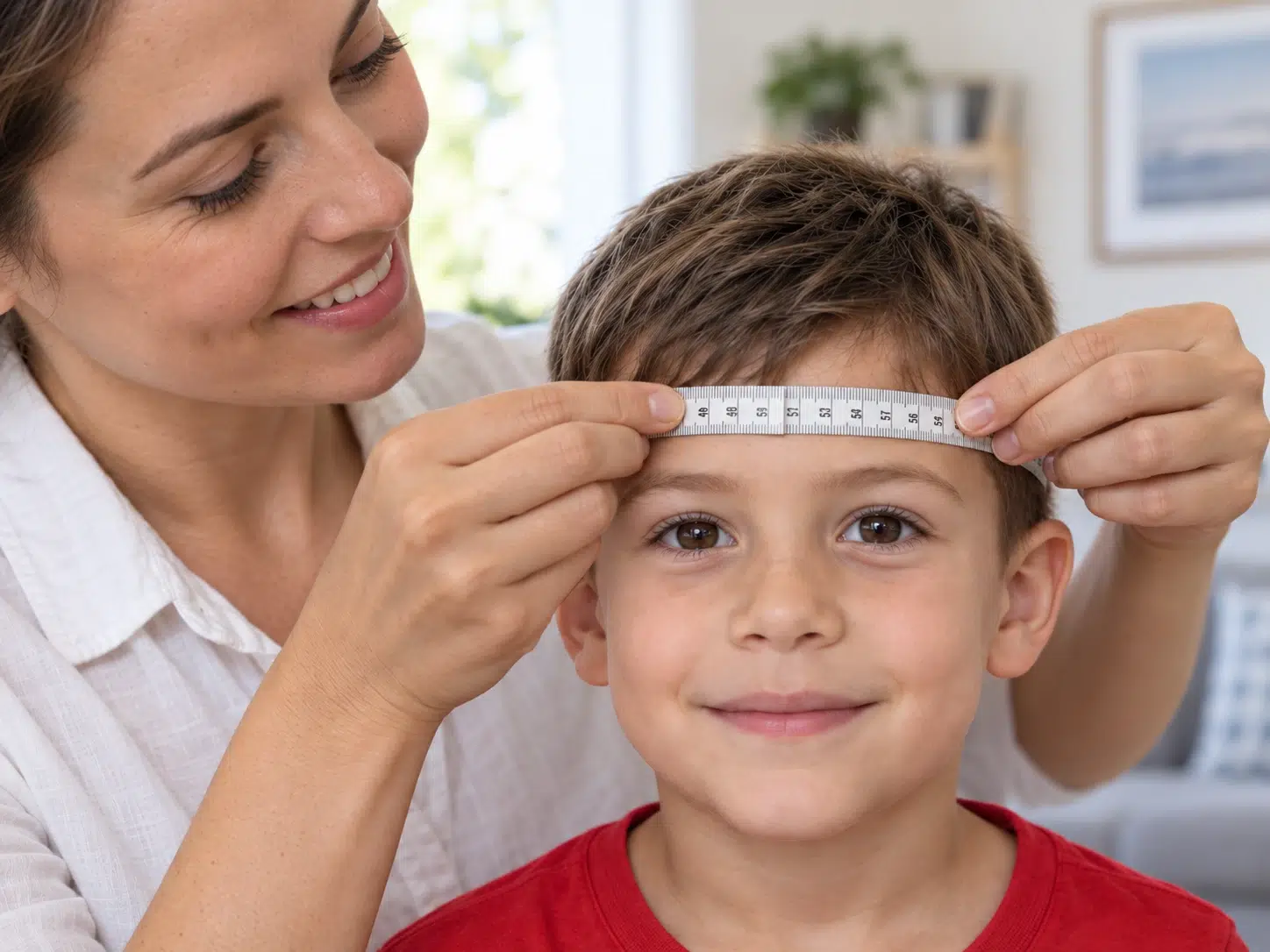 Mum reading the tape at the front of her child’s head