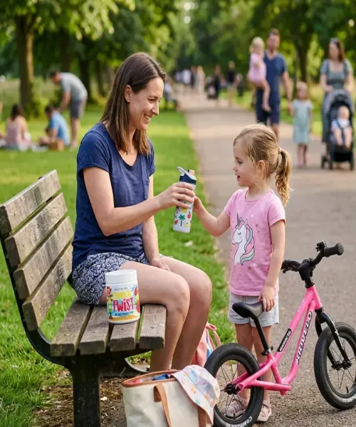 Kids Electroyltes drink in the park